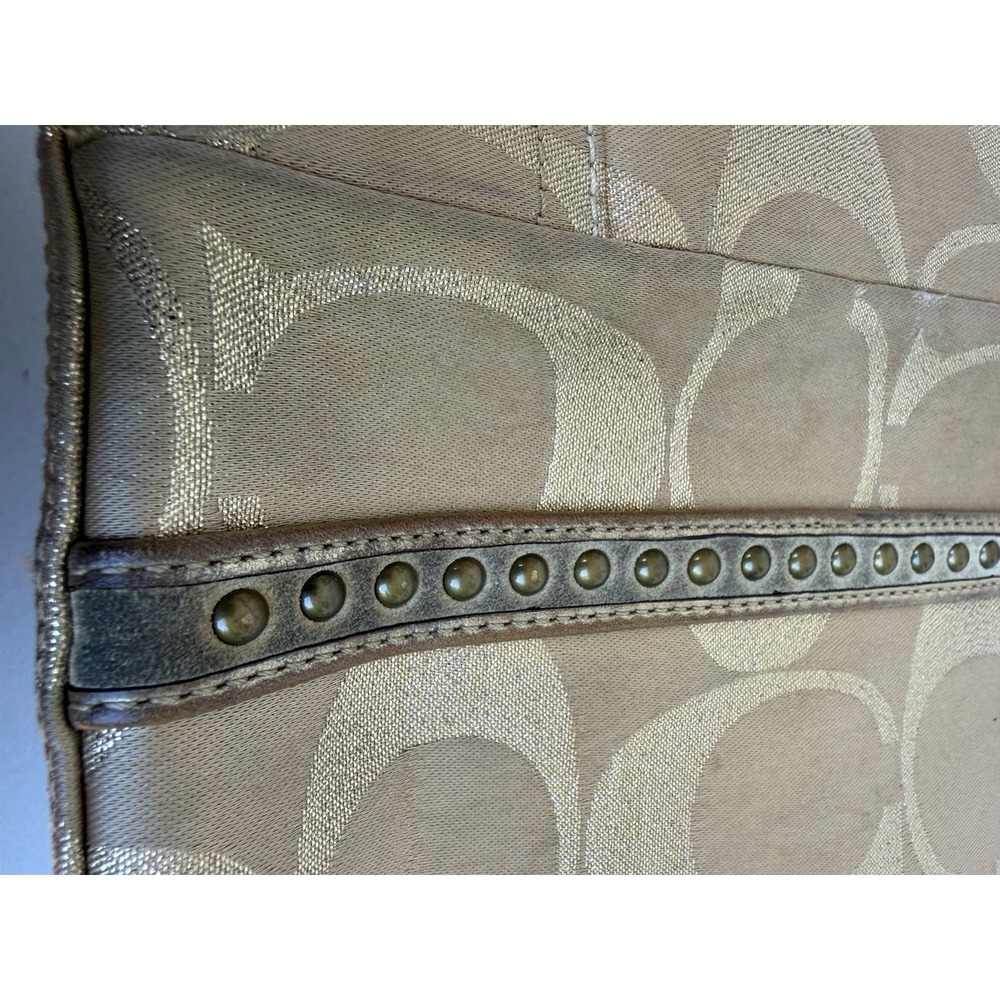 Coach 11505 Metallic Signature C Gallery Tote Gold Studded Y2K Shoulder Bag - Picture 13 of 16